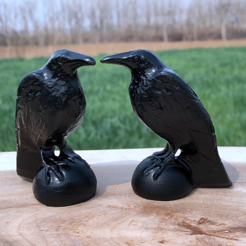 Natural obsidian crystal hand carved Raven skull Quartz reiki Decoration 1pc