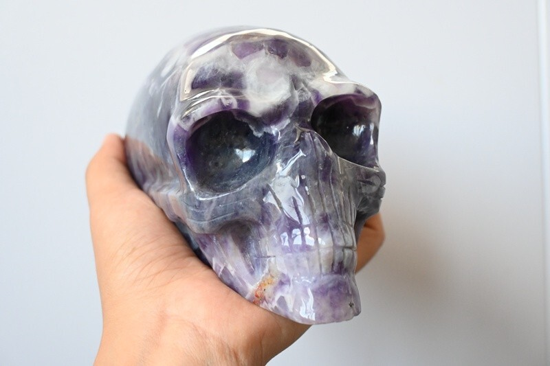 4.2LB Top Natural Dreamy Amethyst Quartz hand Carved Crystal Alien Skull reiki