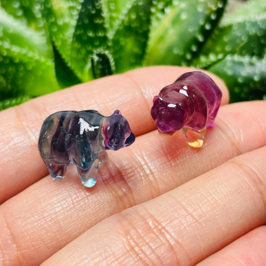 4Natural Fluorite Carved Mini Bear Skull Quartz Crystal Reiki Healing