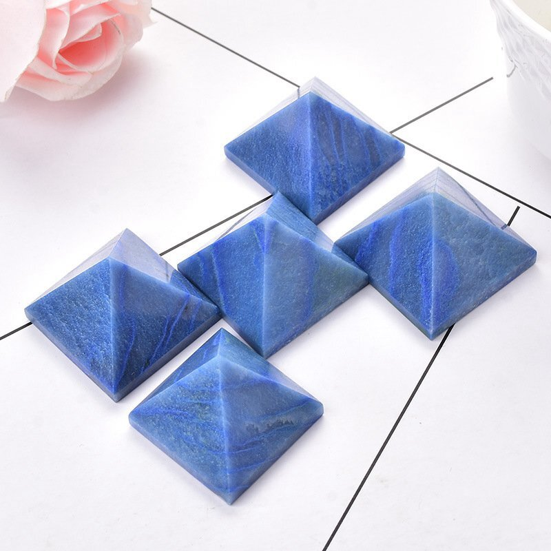 Natural Blue Aventurine Jasper Quartz Crystal Energy Tower Pyramid Healing Decor