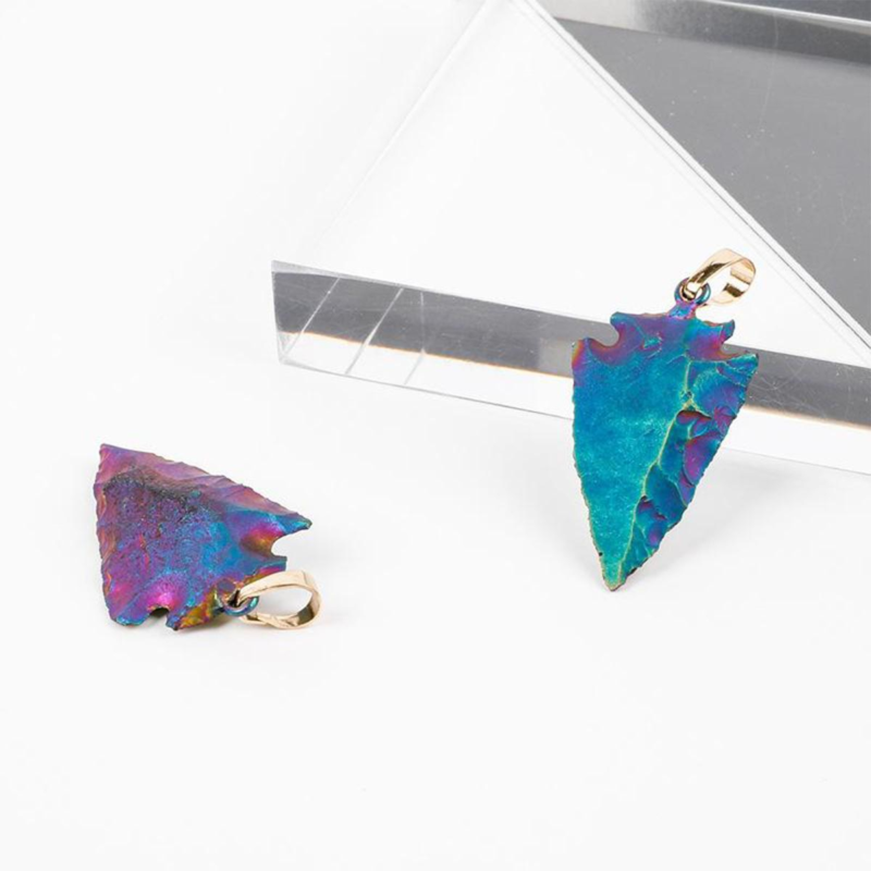 Natural agate stone electroplated color arrowhead pendant female  pendant