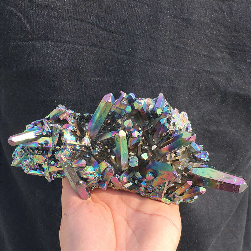480g Electroplate Rainbow cluster quartz crystal mineral specimen reiki healing