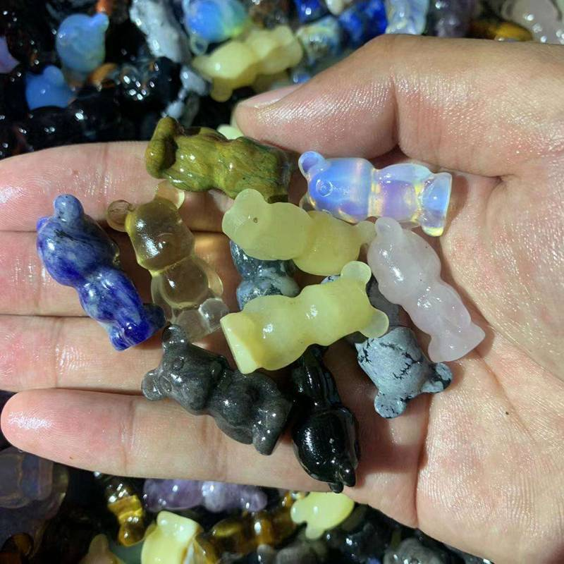 Natural Quartz Crystal Gloomy Little Bear Healing Rock Carved Animal Stone Gift