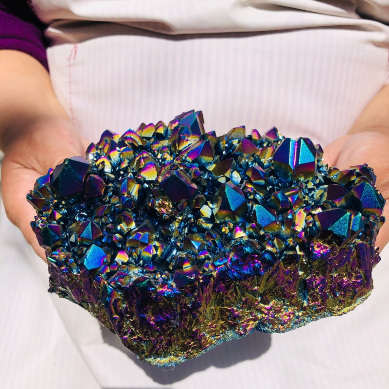 2.66LB Color Flame Aura Electroplate Quartz Crystal Specimen Healing point 475