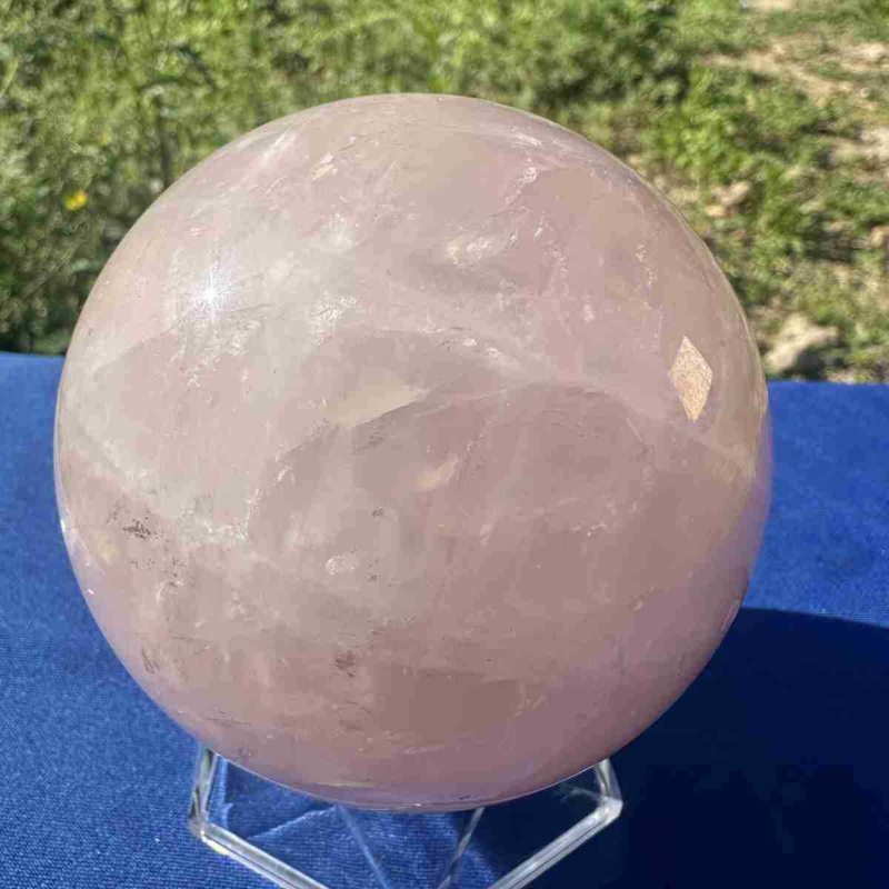 825g electroplate Natural pink rose Quartz Ball Crystal Sphere Healing decor