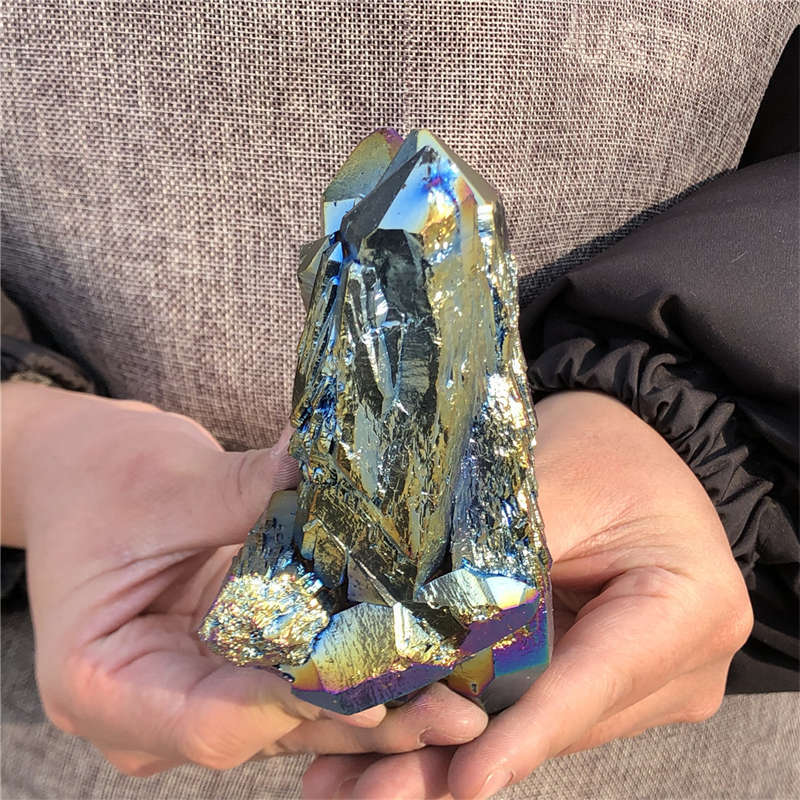 410g Electroplate Rainbow cluster quartz crystal mineral specimen reiki healing