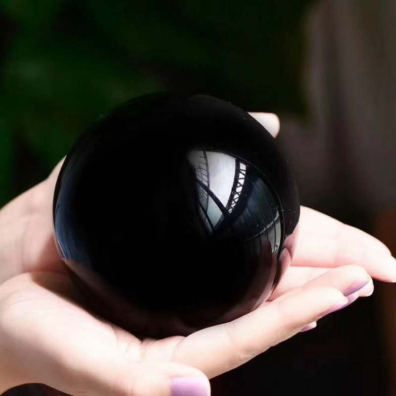 80MM Large Natural Black Obsidian Crystal Sphere Ball Healing Rock Stone + Stand