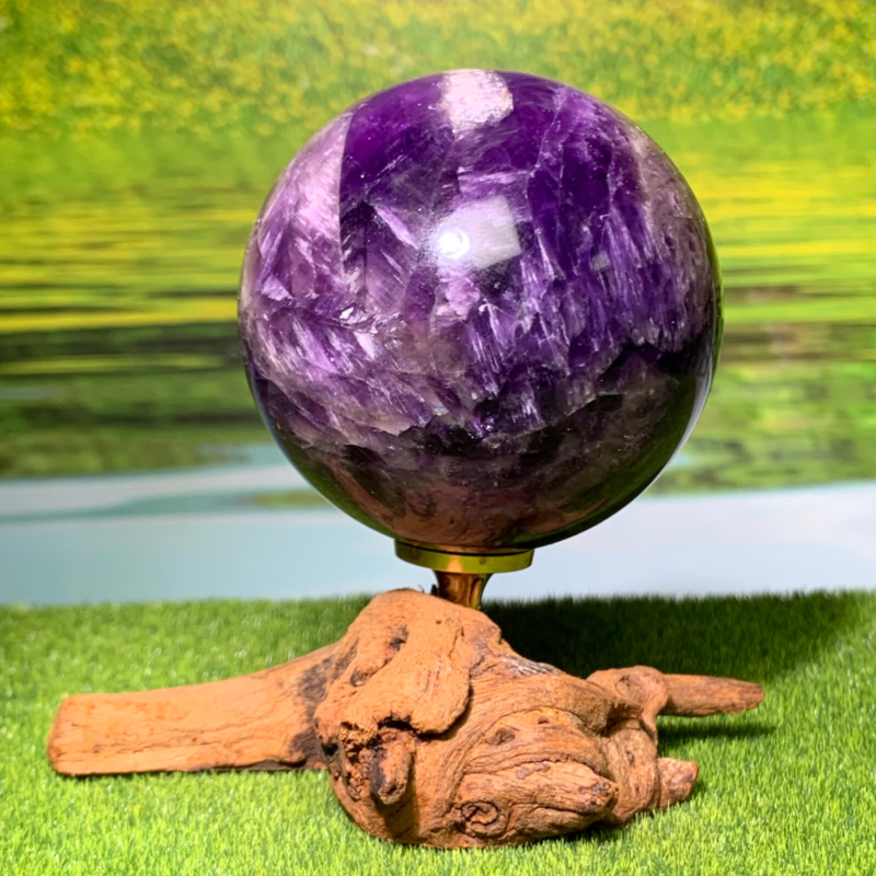 292G Rare High Quality Purple Dream Amethyst Quartz Crystal Sphere Healing Ball+