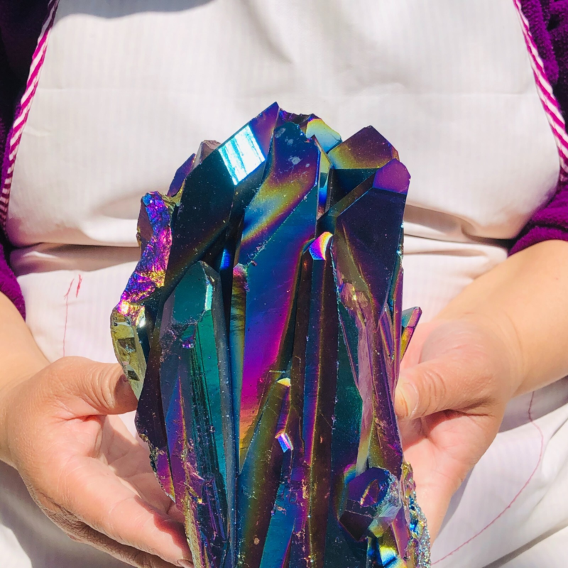 5.28LB Color Flame Aura Electroplate Quartz Crystal Specimen Healing point 479