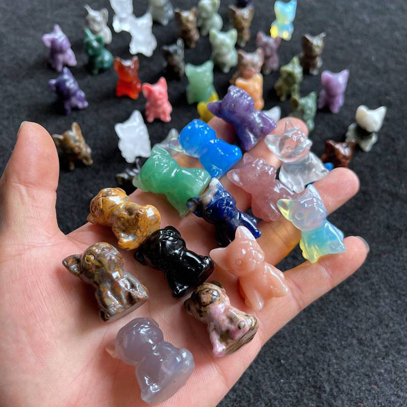 3cm Natural Quartz Crystal Carved Rough Stone French Bulldog Energy Animal Decor
