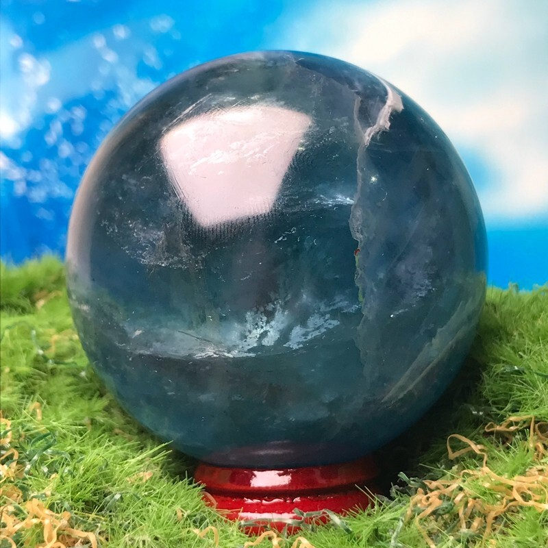 274GNatural Blue Fluororite Quartz Crystal Ball Polished Mineral Repair