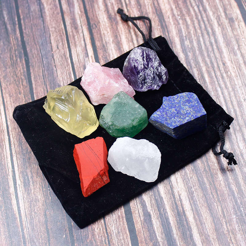 5Sets 7 Chakra Energy Natural Quartz Crystal Rough Reiki Balance Gemstone Gift