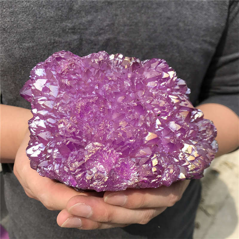 850g Electroplate Rainbow cluster quartz crystal mineral specimen reiki healing