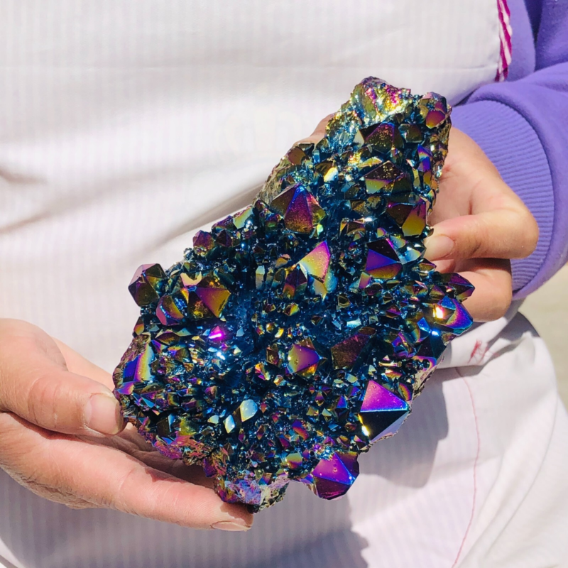 2.66LB Color Flame Aura Electroplate Quartz Crystal Specimen Healing point 462