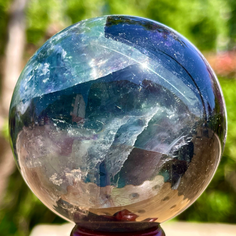 393G Rare natural snowflake feather fluorite crystal ball therapeutic ball