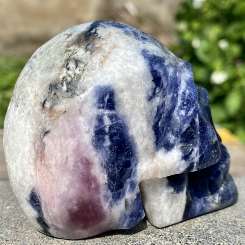 343G Natural Blue stripe quartz hand Carved skull crystal healing