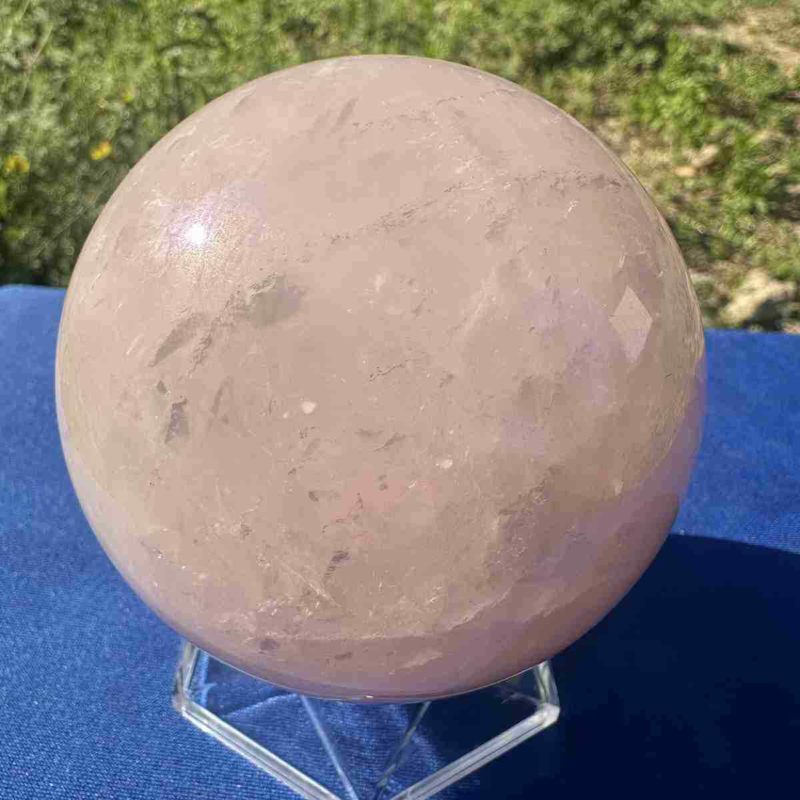 825g electroplate Natural pink rose Quartz Ball Crystal Sphere Healing decor