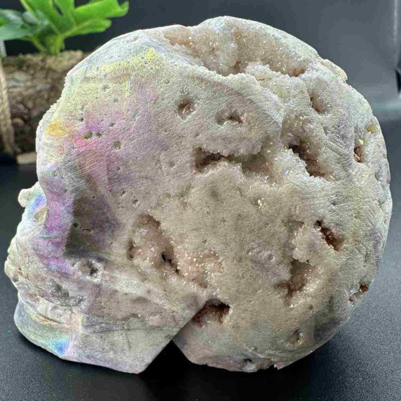 545g electroplate Natural sphalerite hand carved skull decor gem Healing