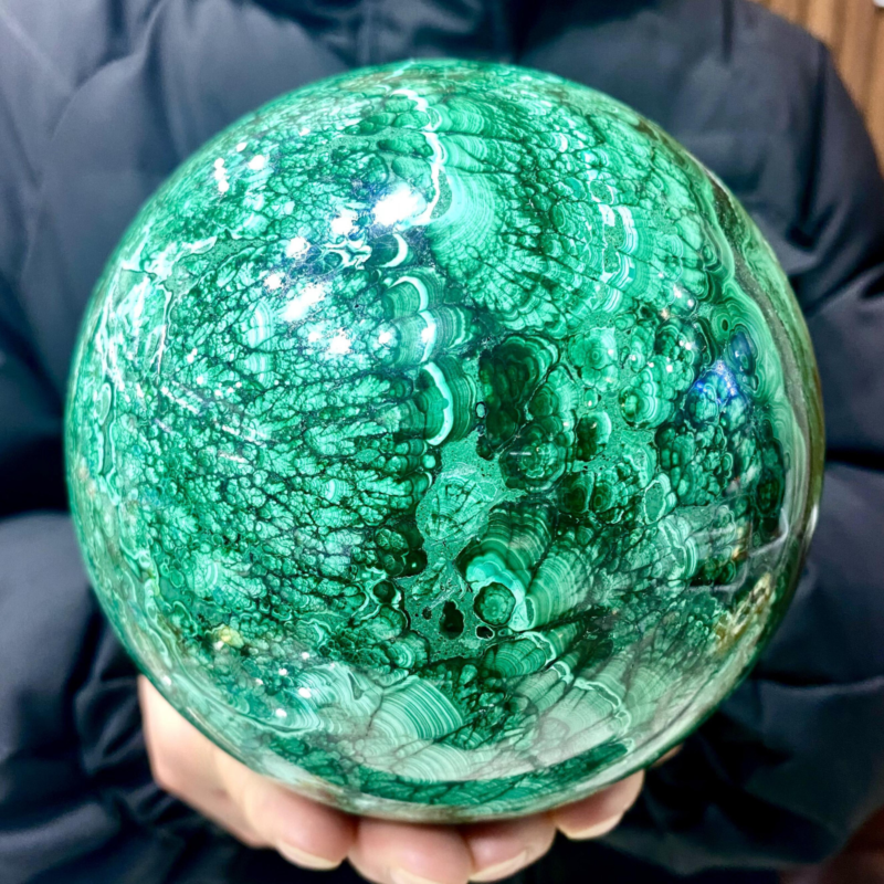 8.68LB Rare Natural Malachite quartz hand Carved sphere Crystal Healing