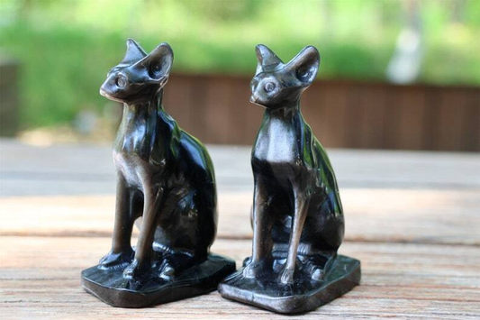 3.5" Natural Silver Obsidian Carved Hairless Cat Reiki Crystal Skull Decor 1PC