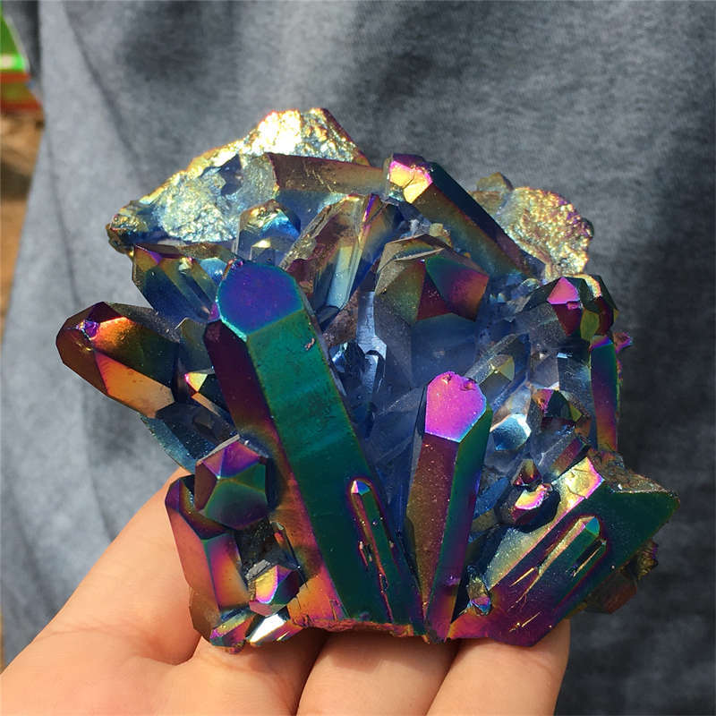 250g Electroplate Rainbow cluster quartz crystal mineral specimen reiki healing