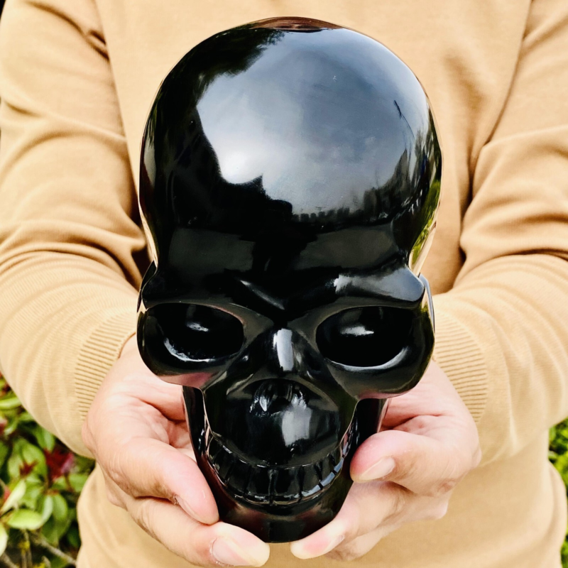 4.11LB Natural Obsidian gem skull Quartz Carved Crystal Skull Reiki Healing