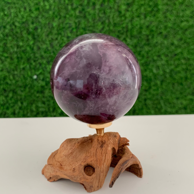 420GNatural Fluorite Ball Colorful Quartz Crystal Gem Repair+Bracket