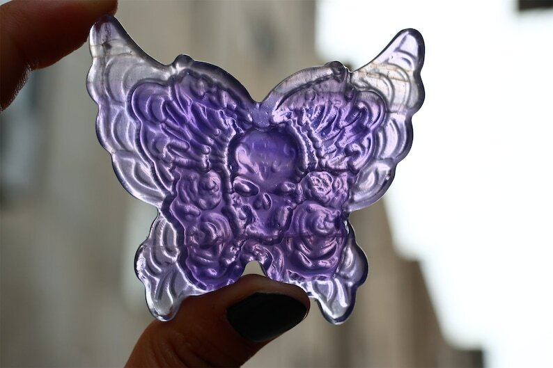2.6" Natural Carved Fluorite Butterfly Reiki Crystal Skull Decor Crystal gift 1x