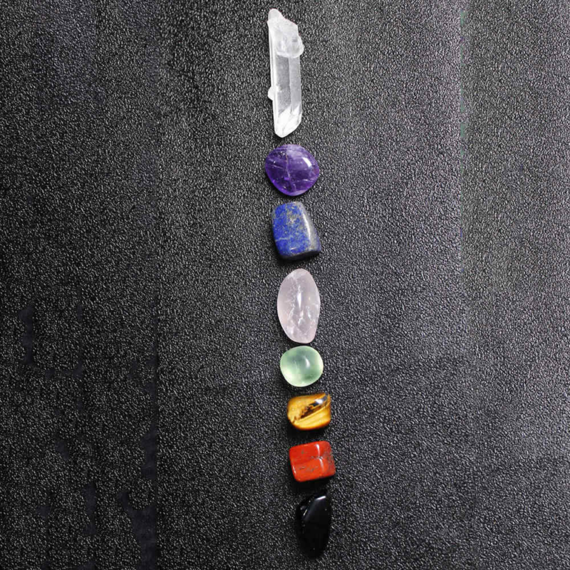 5Pcs 7 Chakra Healing Balance Crystal Raw Natural Quartz Tumbled Stones W/ Pouch