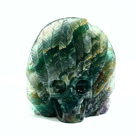 986g Natural Colourful Fluorite Hand Carved Crystal Skull Meditation Medium