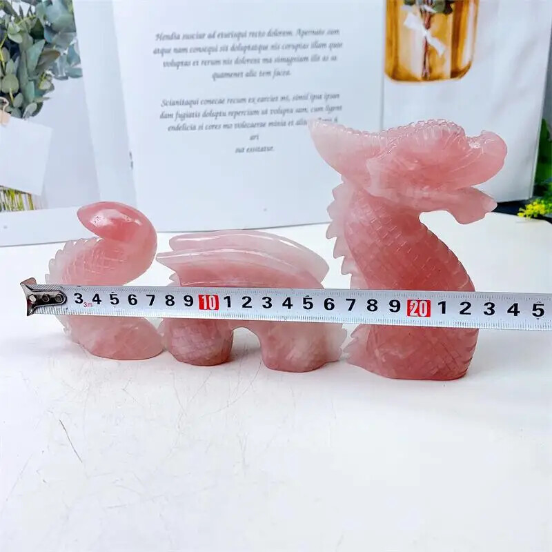 Natural Rose Quartz Swimming Dragon Crystal Handmade Carved Polished Animal