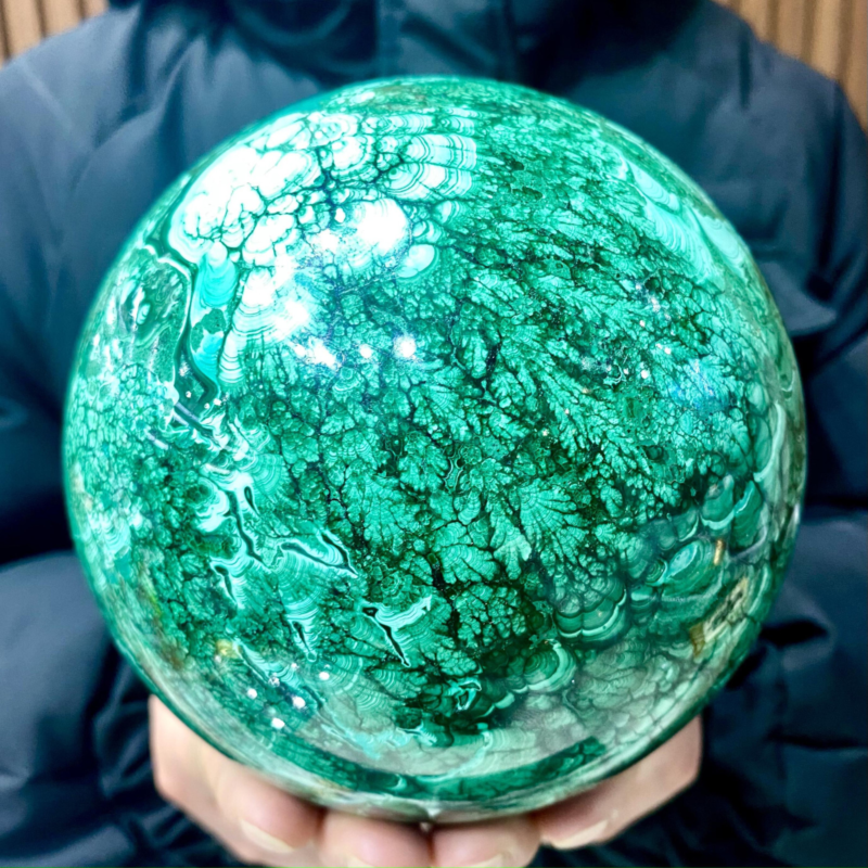 8.68LB Rare Natural Malachite quartz hand Carved sphere Crystal Healing