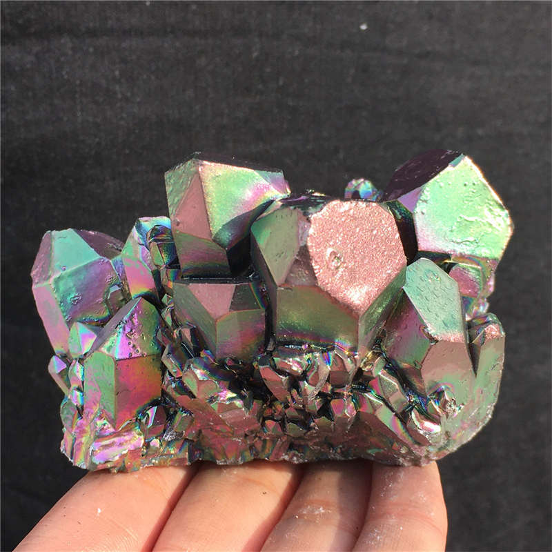 480g Electroplate Rainbow cluster quartz crystal mineral specimen reiki healing