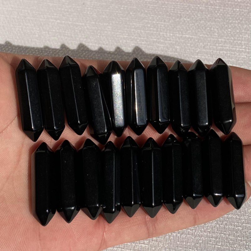 10pcs Natural Obsidian Obelisk Quartz Crystal Wand Double Point Healing