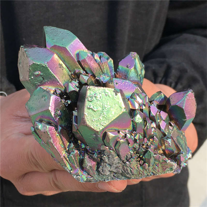 480g Electroplate Rainbow cluster quartz crystal mineral specimen reiki healing