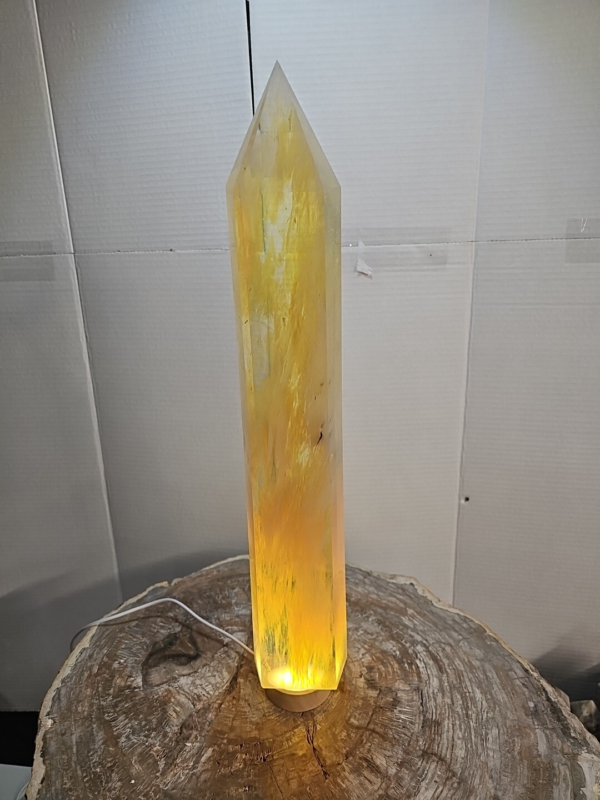 9.05 Lb 18.1" Yellow Smelt Melting Quartz Crystal Point Tower Polished W/Led