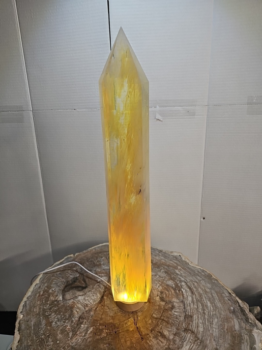 9.05 Lb 18.1" Yellow Smelt Melting Quartz Crystal Point Tower Polished W/Led