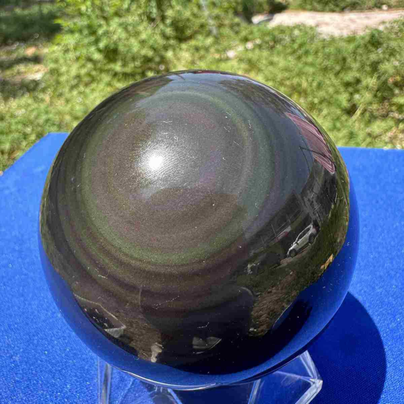520g natural rainbow obsidian sphere cat&apos;s eye quartz crystal ball healing