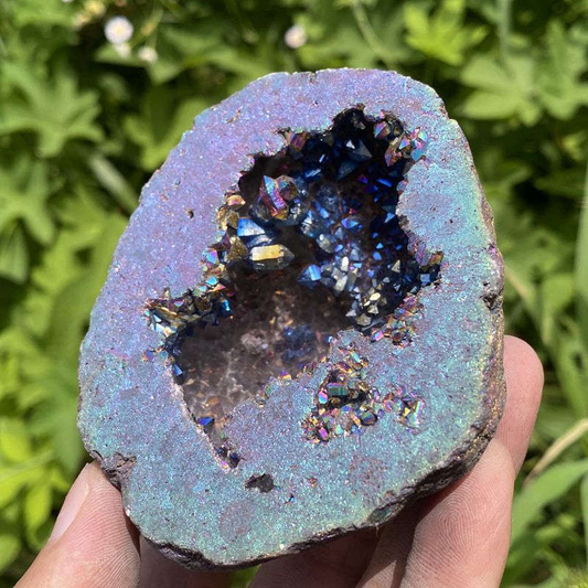 230g Electroplating color Natural Crystal Agate cave ornaments crystal cluster q