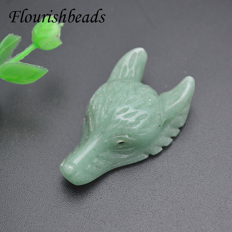 Multi Natural Stone Quartz Crystal Carved Wolf Head Animal Pendant DIY Necklace