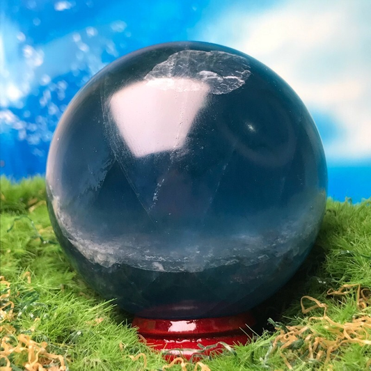 274GNatural Blue Fluororite Quartz Crystal Ball Polished Mineral Repair