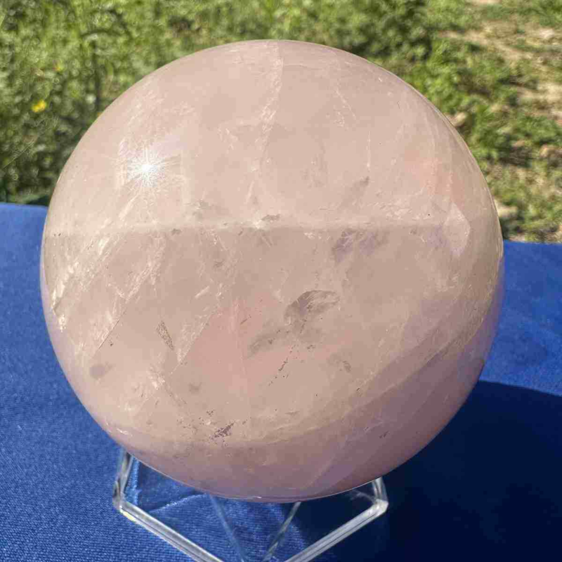 825g electroplate Natural pink rose Quartz Ball Crystal Sphere Healing decor
