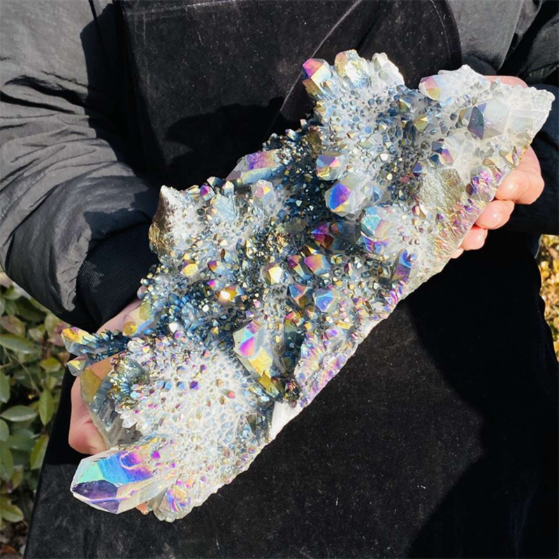 6160g Color Flame Aura Electroplate Agate Quartz Crystal Cluster Specimen