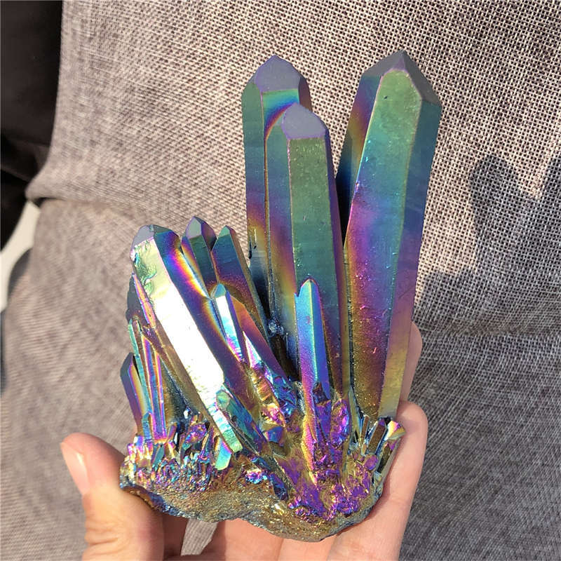 280g Electroplate Rainbow cluster quartz crystal mineral specimen reiki healing
