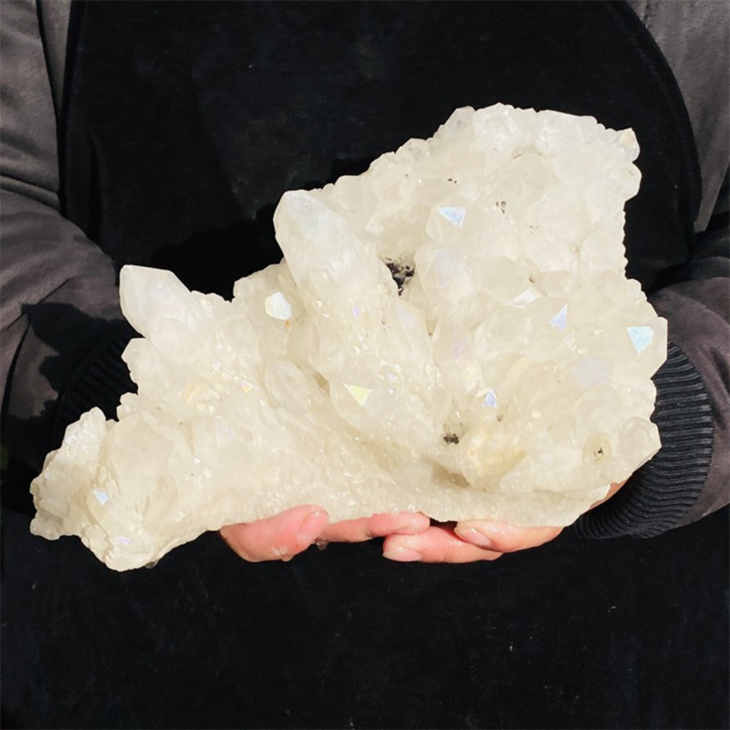 4110g Color Flame Aura Electroplate Agate Quartz Crystal Cluster Specimen