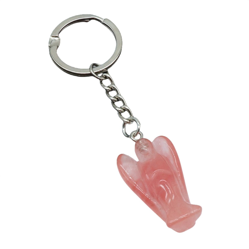 3PCS Healing Energy Gemstone Angel Key Fob Decorative Keychain for Women Men