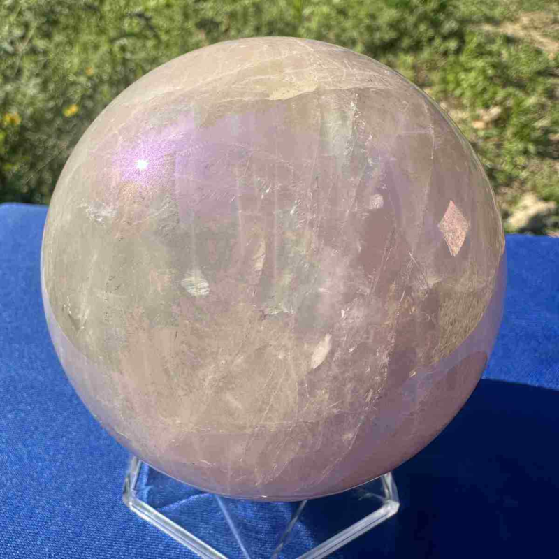 825g electroplate Natural pink rose Quartz Ball Crystal Sphere Healing decor