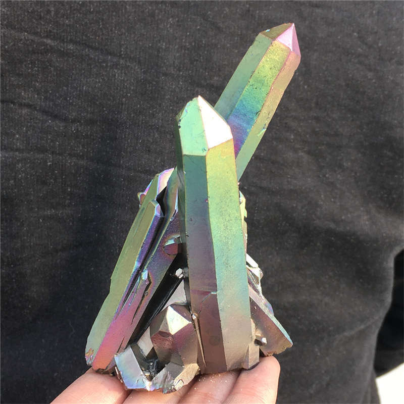 200g Electroplate Rainbow cluster quartz crystal mineral specimen reiki healing