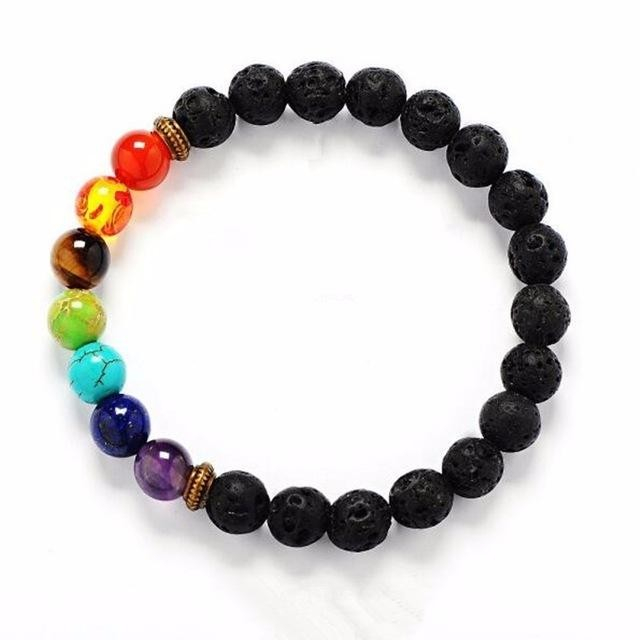 Muti-color Mens Bracelets Black Lava 7 Chakra Healing Balance Beads Bracelet Fo