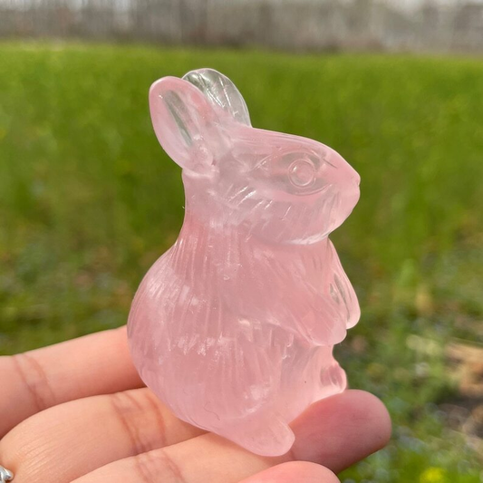 Natural Rose Quartz Rabbit Hand Carved Animal Decoration Reiki Heal Crystal Gift